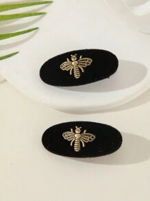 2pcs Black Velvet Bee Shaped Hair Clips (Snap Clip, Alligator Clip Alligator Hair Clip); Elegant, Cute, Sweet For Campus Outfit, Daily Wear, Parties, Festivals; Can Be Used As Gift.,Hair Accessories,Hair Barrettes Claw Clips, School Stuff, College, Head Accessories, Hairpin,Summer,Holiday,Travel,Party,Birthday - Black - View 2