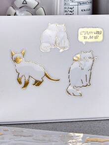 1 Pieza Pegatina De Patrón De Gatito Dorado De Papel De Aluminio Para Álbumes De Recortes, Cuaderno, Decoración Diy - Dorado - Ver 3