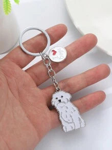 1入可愛毛絨絨比熊犬毛茸茸鑰匙扣，適用於善良的女性時尚包包車內動物掛飾飾品，男友禮物聖誕禮物 - 黑色 - 查看 3