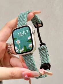 1 条兼容 Apple Watch 表带，Ins 风格毛绒针织表带，适合秋冬女士，适用于 7654321 系列和尺寸 38mm、40mm、41mm、42mm 和 44mm，浅绿色