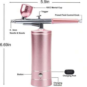 Spraypistoler, luftborstesats med kompressor - 48PSI uppladdningsbar sladdlös icke-täppande högtrycksluftborsteset med 0,3 mm munstycke och rengöringsborsteset för nagelkonst, , målning, kakdekor