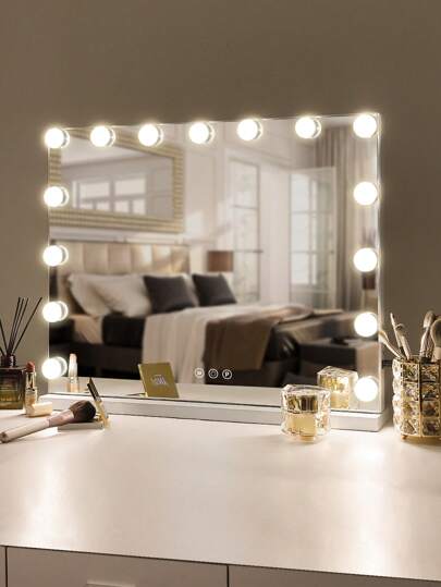 FENCHILIN Holly Wood Spiegel Lighting LED Type USB Charging Port 15 Dimmer Lights Verlichting Modes Make Up Wand Mounted Wit 58cmx48cm view 9