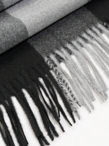 1pc Men's Plaid Faux Cashmere Warm Fringe Scarf, Suitable For Autumn And Winter Daily Wear - Multicolor - View 3