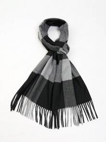 1pc Men's Plaid Faux Cashmere Warm Fringe Scarf, Suitable For Autumn And Winter Daily Wear - Multicolor - View 1