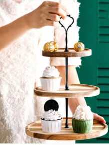 Wooden Multi-tiered Cake Stand Wedding Fruit Tray Afternoon Tea Dessert Display Rack Solid Wood Cake Holder - Black - View 5