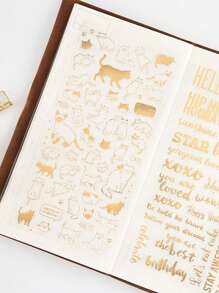 1 Pieza Pegatina De Patrón De Gatito Dorado De Papel De Aluminio Para Álbumes De Recortes, Cuaderno, Decoración Diy - Dorado - Ver 1