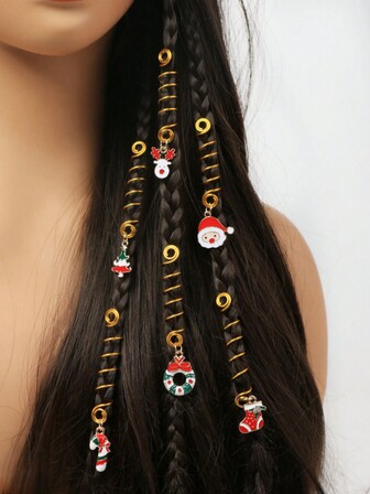 6pcs Christmas Gold Spring Mixed Pattern Hair Ties Headbands For Women & Girls