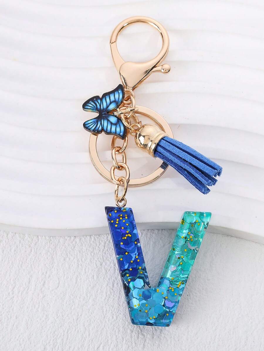 1 Miếng Long lanh Bướm & Chữ cái Trang trí Móc chìa khóa - Nhiều màu - Xem 1