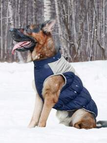 Dog Winter Warm Vest Coat, Pet Adjustable Chest Girth Feather Clothing With Night Reflective For Small Medium Large Dogs - Navy Blue - View 1