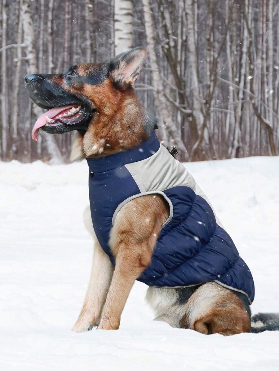 Dog Winter Warm Vest Coat, Pet Adjustable Chest Girth Feather Clothing With Night Reflective For Small Medium Large Dogs - Navy Blue - View 1