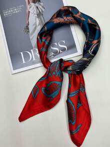 1入簡約70年代絲巾，新春夏明亮的頭帶、腰帶、包裝飾，時尚印花大絲巾圍巾適用於女性 - 藍色 - 查看 2