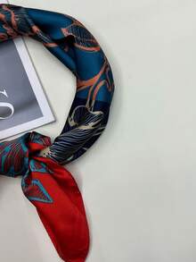 1入簡約70年代絲巾，新春夏明亮的頭帶、腰帶、包裝飾，時尚印花大絲巾圍巾適用於女性 - 藍色 - 查看 8