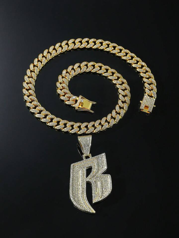 キュービックジルコニア フルセット イニシャル R ペンダント Hiphop  