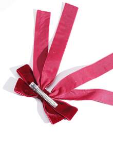 可愛的1入組絨布結大號髮夾，適用於女士日常穿著、派對和節日 - 酒紅色 - 查看 3