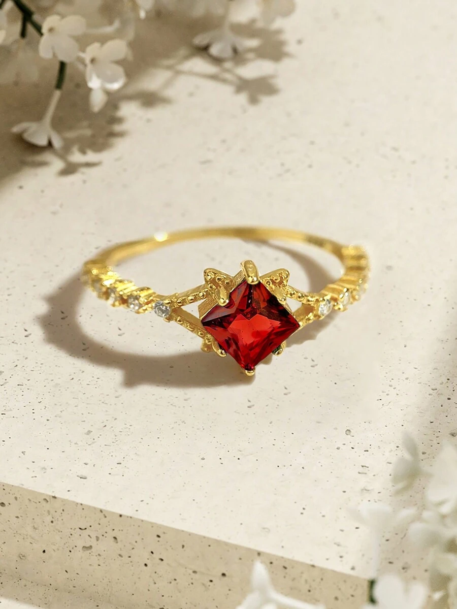 Stylever 1 Miếng Retro Đỏ  Bộ Nhẫn Quý cô Đồ trang sức Đối với phụ nữ S925 Bạc nguyên chất Retro Nhẫn Tốt Đồ trang sức Qủa tặng Dành cho Cô gái Bữa tiệc vũ hội Trang trí