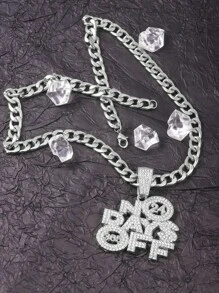 1pc Iced Out “NO DAYS OFF” Pendant Necklace Glamorous Zinc Alloy and Rhinestone 5 times UV Plated Hip Hop Style for Men Daily Decor and Gift for Friend - Pendant Necklace - View 10