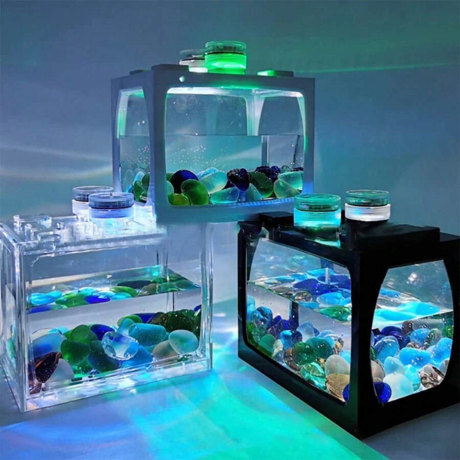 Mini Pecera Para Pez Beta Kit Completo Acuario Con Luz Led - Negro - Ver 1