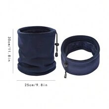 1 Pieza Braga De Cuello De Forro Polar Grueso Para Niños, Calentador De Cuello Con Cordón Ajustable, Capucha Multifuncional - Azul Marino - Ver 3