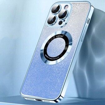 1pc Blue Shockproof Anti-fall Phone Case With Camera Lens Protection, Fashionable Plating Shimmer Design, Supports Wireless Charging And Magnetic Attachments. Compatible With Iphone11/11pro/11pro Max, Iphone12/12pro/12pro Max, Iphone13/13pro/13pro Max, Iphone14/14plus/14pro/14pro Max. Unisex Design.