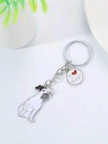 1 件装梗犬吊坠钥匙扣女士女孩金属汽车钥匙圈钥匙链包包饰品 DIY 配饰情侣礼物男友礼物 - 白色 - 查看 2