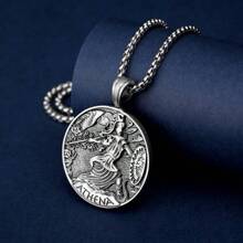 Greek Mythology Mint Goddess Athena Pendant Men's Retro Style Titanium Steel Hip Hop Necklace Pendant - Antique Silver - View 3