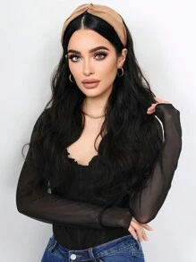 24英寸長捲曲假髮,可拆卸頭帶,女士合成覆蓋髮型,自然直發自然假髮半假髮 - 黑色 - 查看 6