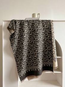 1 件女士優雅花朵提花人造羊絨圍巾、披肩,冬季日常穿著必備品