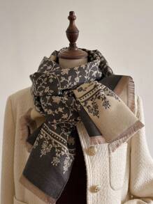 1 件女士優雅花朵提花人造羊絨圍巾、披肩,冬季日常穿著必備品