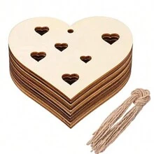 10入組8cm愛心木片,diy空白木片裝飾掛件,手繪掛件,情人節禮物 - 米色 - 查看 3