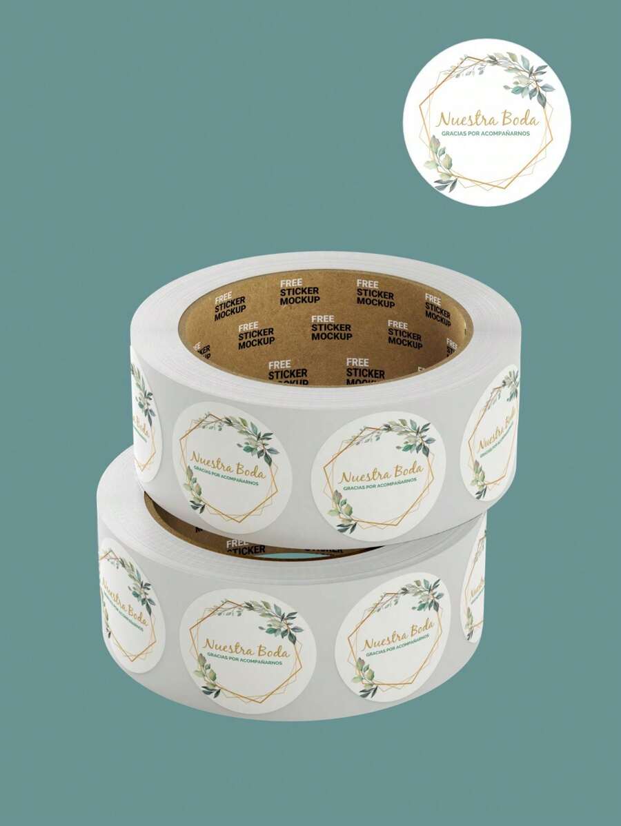 100 Stickers, Decal, Sticker Labels OUR WEDDING, 4 CM - Olive Green - View 1
