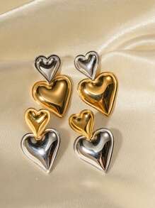 1pair Manufacturer Custom Service Smooth Heart-Shaped Silver Plated Stainless Steel Drop Earrings For Women Party Wearing - Yellow Gold - View 2