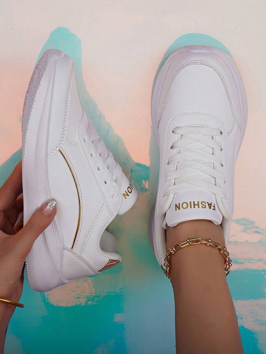 新款女士皮革透氣休閒鞋,厚底多功能平底舒適運動鞋,帶有防滑、防臭和耐磨特性 - 白色 - 查看 1