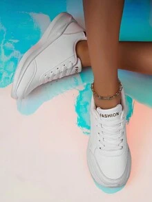 新款女士皮革透氣休閒鞋,厚底多功能平底舒適運動鞋,帶有防滑、防臭和耐磨特性 - 白色 - 查看 5