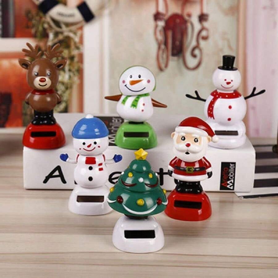5 Piece Solar Powered Dancing Santa Claus Car Ornament, Swinging Doll Car Decoration, Perfect Christmas Gift For Kids And Car Enthusiasts - 黑與白 - 查看 1