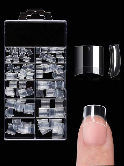 100Pcs/Box Short Square Nail Tips Clear Half Cover False Nails French Style Artificial Fake Tip For Acrylic Nail Extension Manicure Press On Tool Nail Supplies