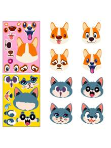 1 gói/6 cái Chó Và Mèo Mặt DIY Câu đố Hình dán , Không thấm nước Đồ chơi Hình dán - màu nâu - Xem 5