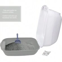 中號貓砂盆,配有密閉式抗臭箱和可開閉的門,包括鏟子 - 灰色 - 查看 6