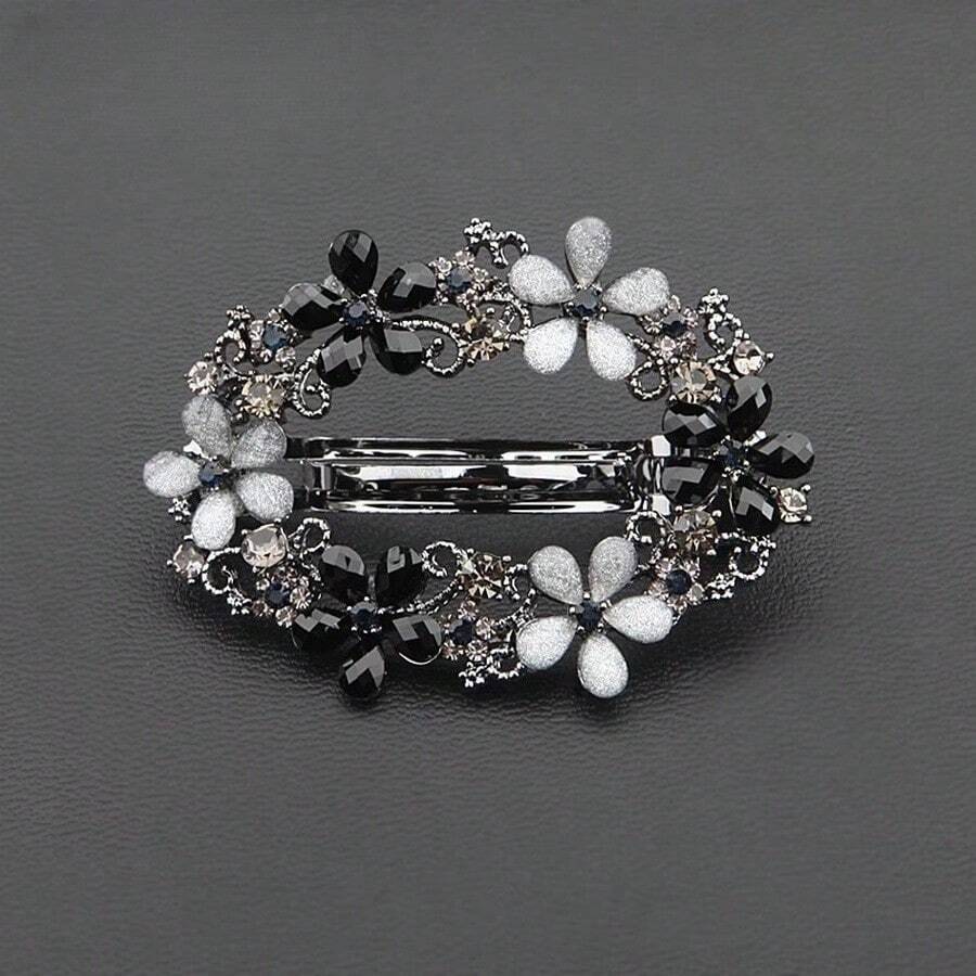 1 Kẹp Mũ Có Lò Xo Kẹp Hình Elip Tóc Kẹp Tóc Với Kim Cương Giả Cho Tóc Kẹp Bên Cạnh Hoàng Gia - màu đen - Xem 1