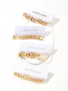 48件套仿珍珠装饰耳环，48件套多元素金属耳环套装，优雅珠宝礼品，女士生日礼物 - 金色 - 查看 2