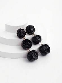 1 对奢华复古三层黑色亮片球形吊坠耳环，适合正式活动
