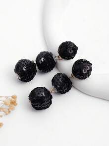 1 对奢华复古三层黑色亮片球形吊坠耳环，适合正式活动