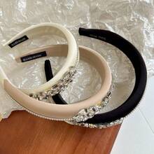 1件窄頭帶,奢華罕見設計,鑽石&珍珠裝飾和閃亮的緞布,適合女性