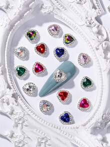 10入組合金心形鑲嵌水鑽指甲藝術裝飾