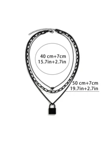 Collar Con Colgante En Capas Con Cerradura Y Corazón - Cerrar - Ver 5