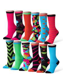 JOYIN 12 Pack Women Colorful Patterned Crew Socks, Funky Geometric Crew Socks For Christmas, Holiday Or Birthday Gift - Nhiều màu - Xem 1