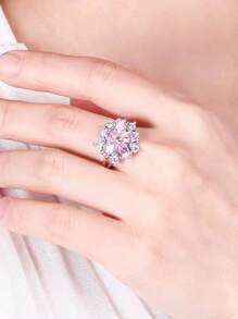 1枚个性化樱花粉色立方氧化锆花朵戒指，创意设计，女士戒指 - 花朵 - 查看 3