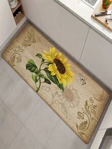 1入組數字印花廚房地墊/家用地毯,太陽花和蝴蝶圖案,字母背景,現代時尚的防滑聚酯廚房區域地墊,適用於廚房,浴室,床邊 - 彩色 - 查看 4