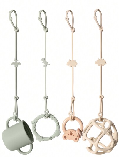 4 Stücke Silikon Spielzeugriemen für Beißring, Cartoon Dinosaurier Form Anti-Verlust verstellbare Schnullerkette, Baby Silikon Saughalter, Kinderwagen-Zubehör