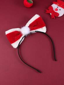 1個聖誕節紅白絨面白球蝴蝶結髮箍,女士節日髮飾
