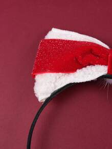 1個聖誕節紅白絨面白球蝴蝶結髮箍,女士節日髮飾